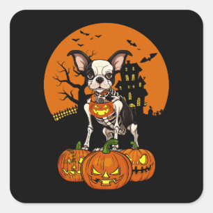 Boston Terrier Hund Halloween Quadratischer Aufkleber