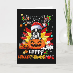 Boston Terrier Hund Halloween und Frohe Weihnachte Karte