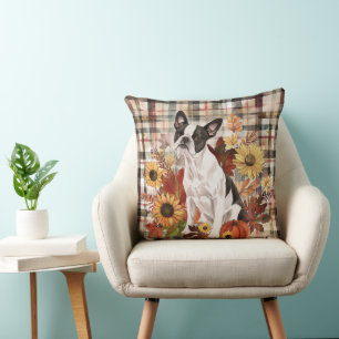Boston Terrier Hund Herbst Aquarell Blumen Kissen
