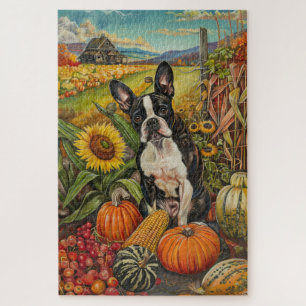 Boston Terrier Hund Herbsternte Erntedankfest Puzzle