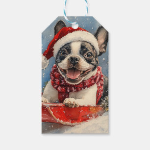 Boston Terrier Hund im Schlitten Lass es schneien  Geschenkanhänger