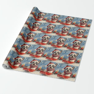 Boston Terrier Hund im Schlitten Lass es schneien Geschenkpapier