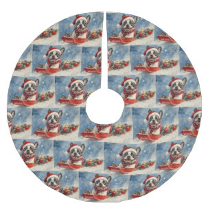 Boston Terrier Hund im Schlitten Lass es schneien Polyester Weihnachtsbaumdecke