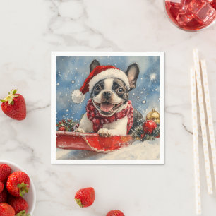 Boston Terrier Hund im Schlitten Lass es schneien Serviette