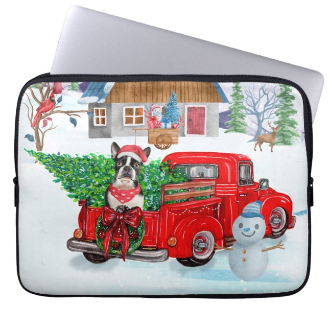 Boston Terrier Hund In Christmas Delivery Truck Laptopschutzhülle (Vorderseite)