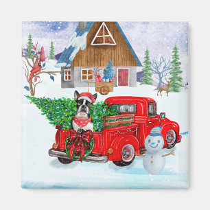 Boston Terrier Hund In Christmas Delivery Truck Magnet