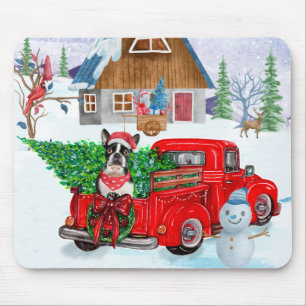 Boston Terrier Hund In Christmas Delivery Truck Mousepad