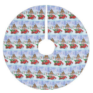 Boston Terrier Hund In Christmas Delivery Truck Polyester Weihnachtsbaumdecke