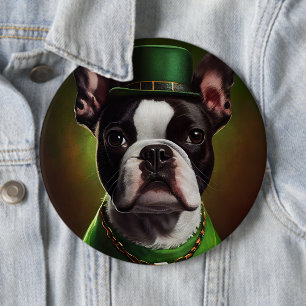 Boston Terrier Hund in St. Patrick's Day Dress Button