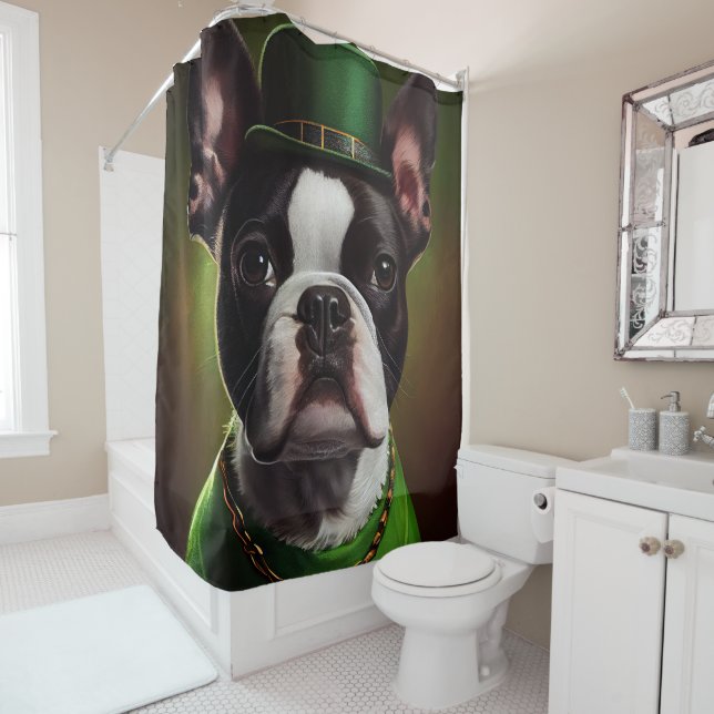 Boston Terrier Hund in St. Patrick's Day Dress Duschvorhang (Beispiel)