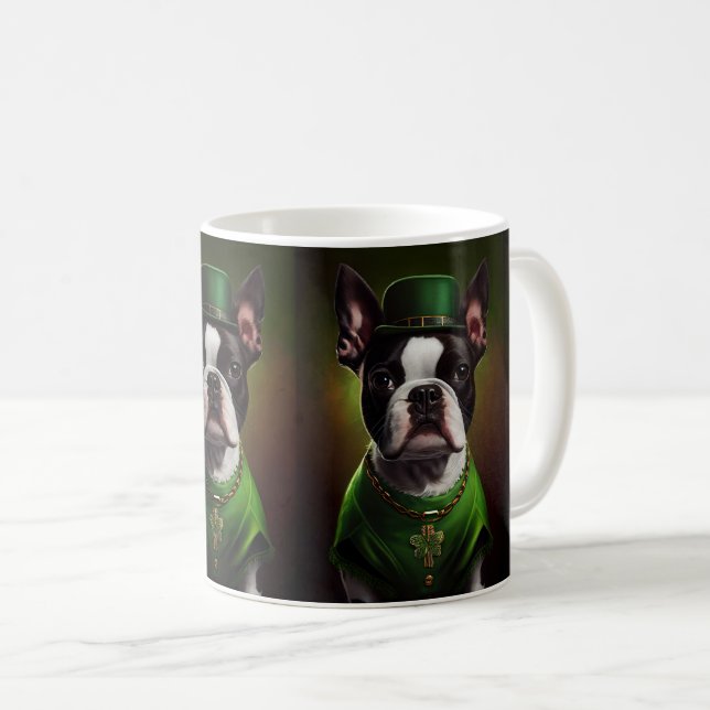Boston Terrier Hund in St. Patrick's Day Dress Kaffeetasse (VorderseiteRechts)