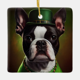 Boston Terrier Hund in St. Patrick's Day Dress Keramikornament