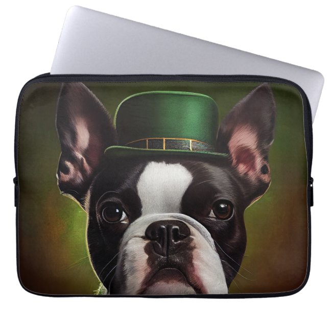 Boston Terrier Hund in St. Patrick's Day Dress Laptopschutzhülle (Vorderseite)