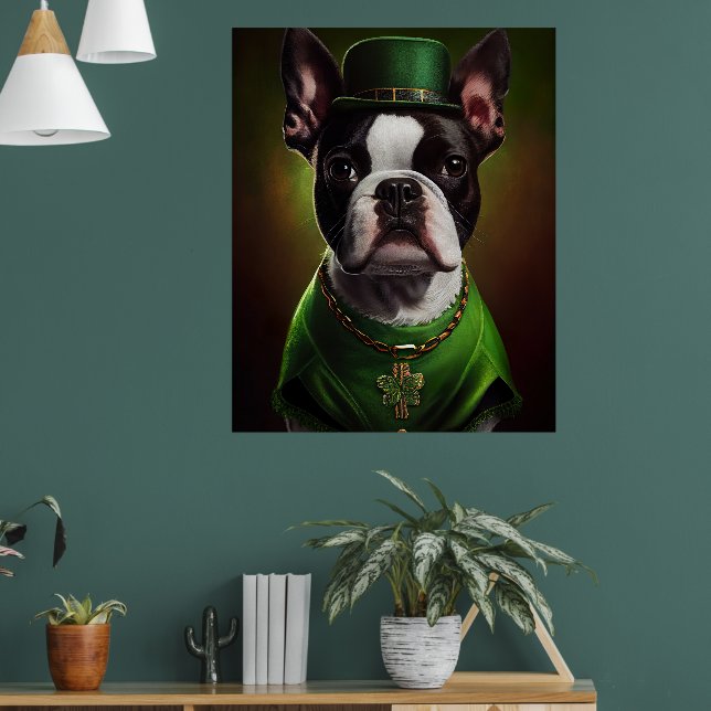 Boston Terrier Hund in St. Patrick's Day Dress Poster (Wohnzimmer 1)
