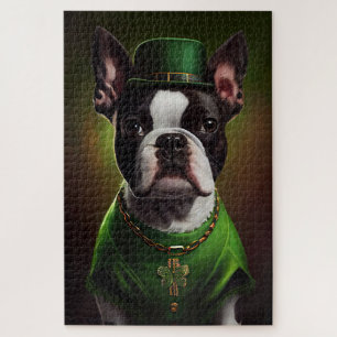 Boston Terrier Hund in St. Patrick's Day Dress Puzzle