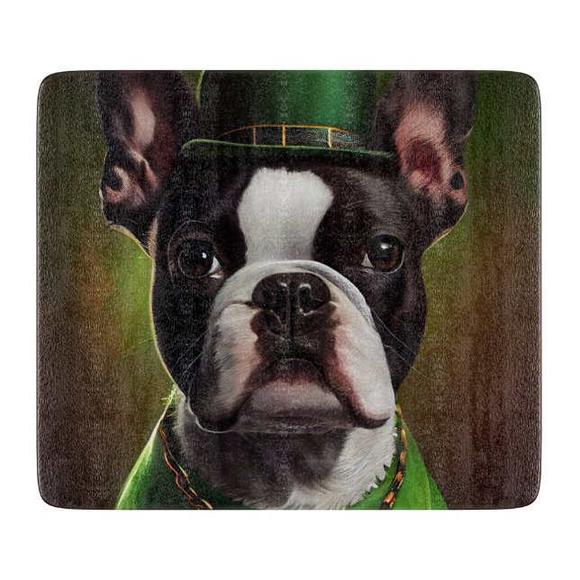 Boston Terrier Hund in St. Patrick's Day Dress Schneidebrett (Vorderseite)