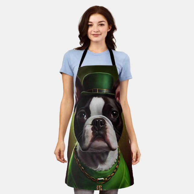 Boston Terrier Hund in St. Patrick's Day Dress Schürze (Getragen)