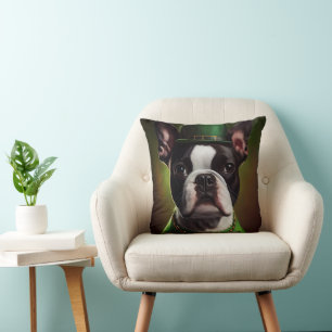 Boston Terrier Hund in St. Patrick's Day Kleid Kissen