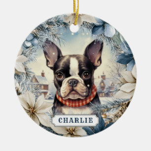 Boston Terrier Hund Keramik-Kreis-Ornament Keramik Ornament