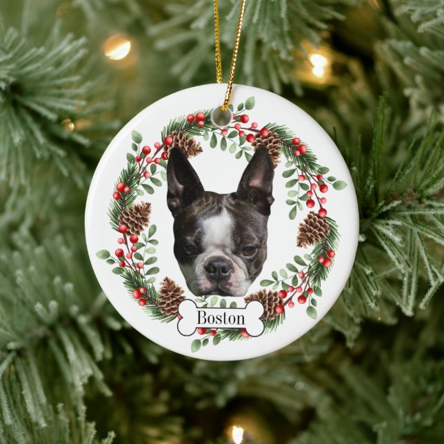 Boston Terrier Hund Keramik Ornament (Baum)