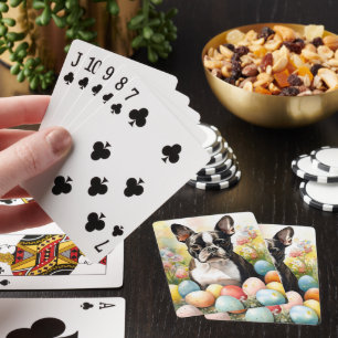 Boston Terrier Hund mit Ostereiern Feiertag Spielkarten