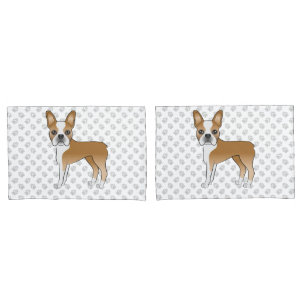 Boston-Terrier-Hund mit Rehfarbenem Fell und Weiße Kissenbezug