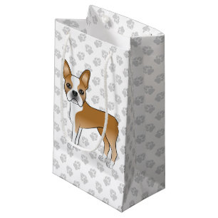 Boston-Terrier-Hund mit Rehfarbenem Fell und Weiße Kleine Geschenktüte
