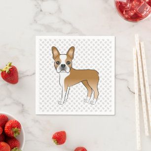 Boston-Terrier-Hund mit Rehfarbenem Fell und Weiße Serviette
