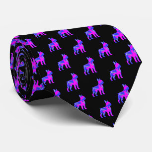 Boston Terrier Hund PinkBlue Silhouette Schwarze K Krawatte
