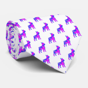 Boston Terrier Hund PinkBlue Silhouette Weiße Kraw Krawatte
