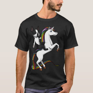 Boston Terrier Hund reitet Einhorn T-Shirt