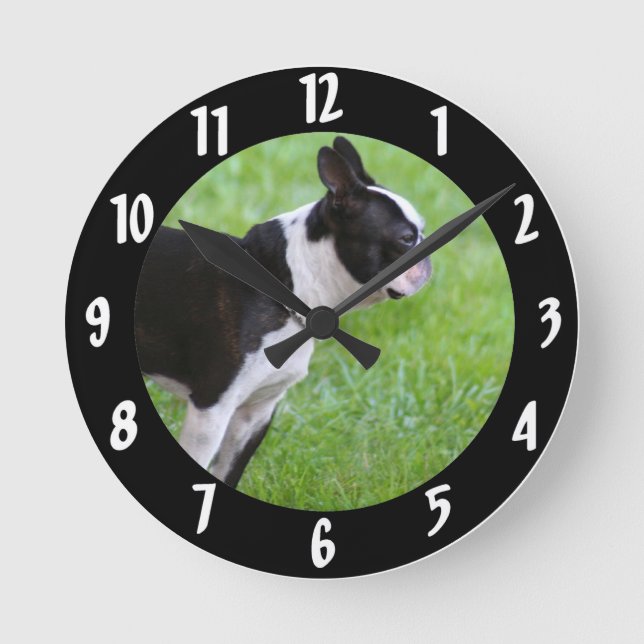 Boston Terrier Hund Runde Wanduhr (Vorderseite)