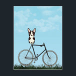 Boston Terrier Hund sitzt auf Vintagem Fahrrad Postkarte<br><div class="desc">Postkarte mit einem bezaubernden Boston Terrier,  der an einem blauen Sommertag auf einem altmodischen Fahrrad sitzt.</div>