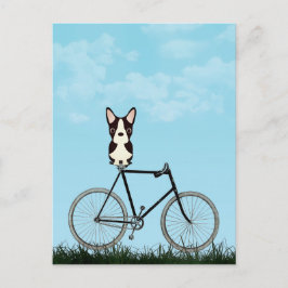 Boston Terrier Hund sitzt auf Vintagem Fahrrad Postkarte