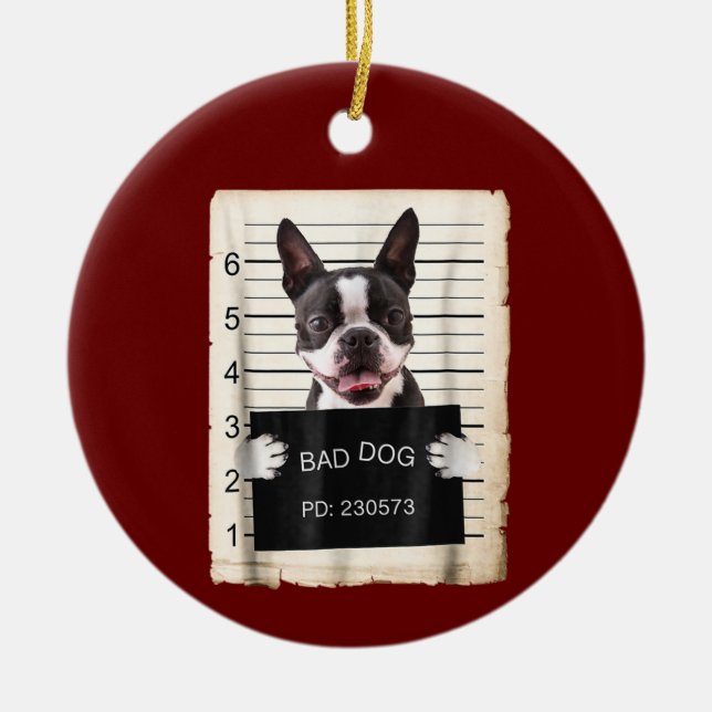 Boston Terrier Hund Tasse erschoss schlechten Hund Keramik Ornament (Vorne)