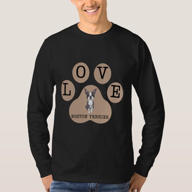 Boston Terrier Hund und Liebe unterschreiben Latte T-Shirt (Vorderseite)