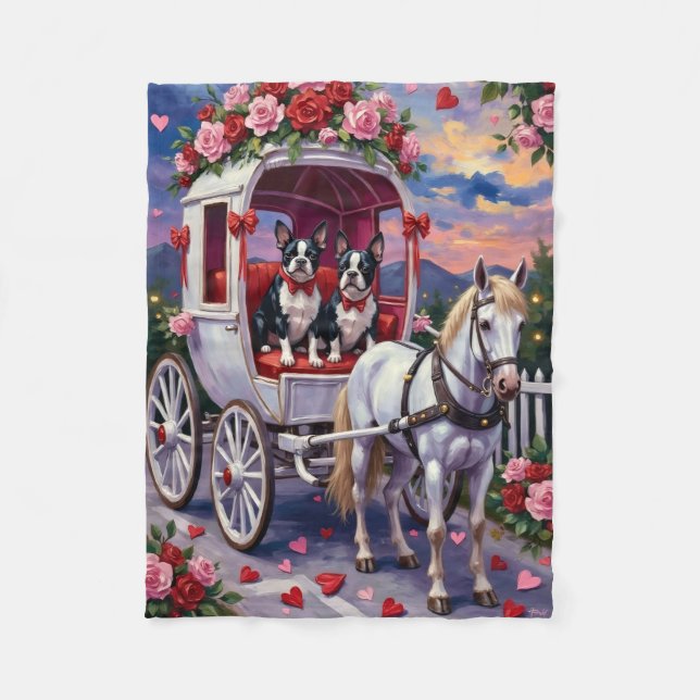 Boston Terrier Hund Valentinstag Fleecedecke (Vorderseite)