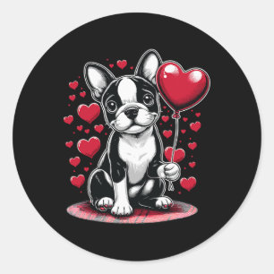 Boston Terrier Hund Valentinstag Hundebesitzer Val Runder Aufkleber