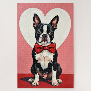 Boston Terrier Hund Valentinstag Karmesinroter Sch Puzzle
