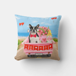 Boston Terrier Hund Valentinstag Lastwagen Herzen  Kissen