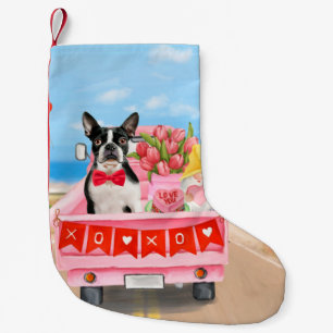 Boston Terrier Hund Valentinstag Lastwagen Herzen Kleiner Weihnachtsstrumpf