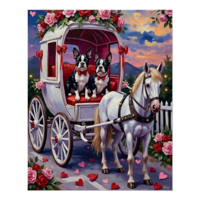 Boston Terrier Hund Valentinstag Poster (Vorderseite)