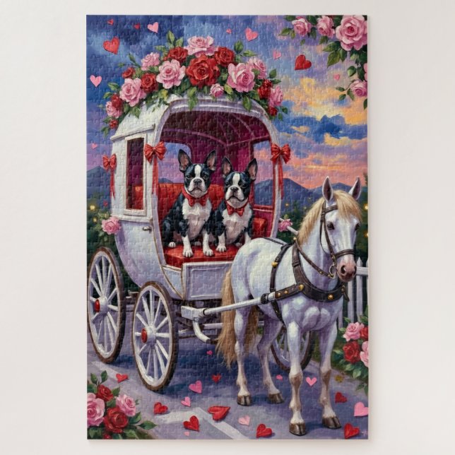 Boston Terrier Hund Valentinstag Puzzle (Vertikal)