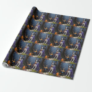 Boston Terrier Hund Whimsical Halloween-Malerei Geschenkpapier