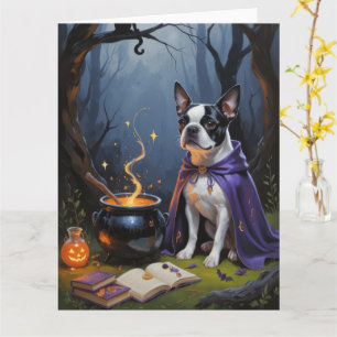 Boston Terrier Hund Whimsical Halloween-Malerei Karte