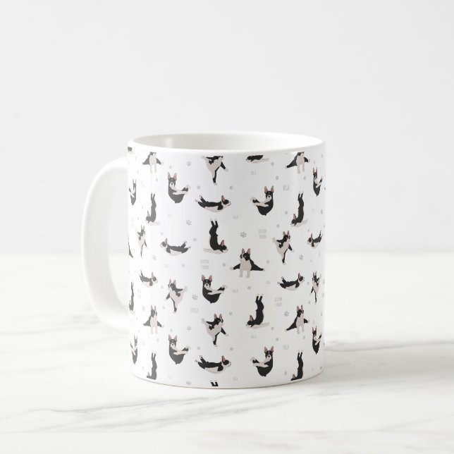 Boston Terrier Hund Yoga Kaffeetasse (Vorderseite Links)