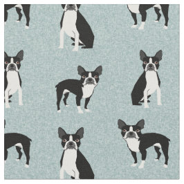 Boston Terrier Hunde hellblau Stoff