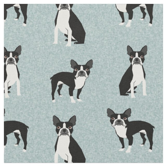 Boston Terrier Hunde hellblau Stoff (Nahaufnahme)