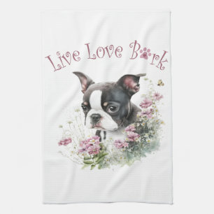 Boston Terrier Hundemutter Floral Geschirrtuch
