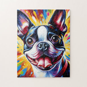 Boston Terrier Hundeporträt Acryl-Kunst Druck Hund Puzzle